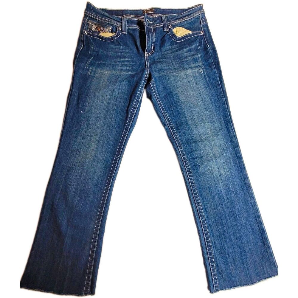 Soundgirl Juniors Jeans Size 15 Slim Bootcut Medium Wash Blue Embroidered